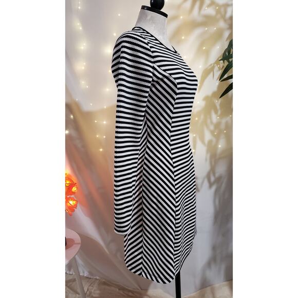 ModCloth Sunny Girl Womens Striped Long Sleeve Sheath Dress Size S Black White - Picture 3 of 11